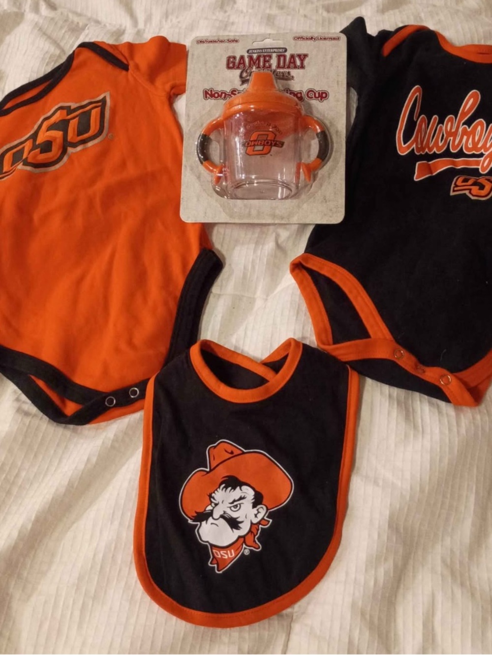 Kids onesie Bib and Sippy Cup Set - Orange & Black